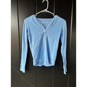 Lands’ End Blue Long Sleeve Henley Top Women’s Cotton Tee